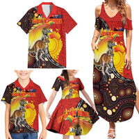Australia and Papua New Guinea Together Family Matching Summer Maxi Dress and Hawaiian Shirt Bird-of-paradise and Kangaroo with Oro Tapa and Aboriginal Art Motifs LT03 - Polynesian Pride