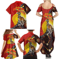 Australia and Papua New Guinea Together Family Matching Summer Maxi Dress and Hawaiian Shirt Bird-of-paradise and Kangaroo with Oro Tapa and Aboriginal Art Motifs LT03 - Polynesian Pride