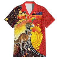 Australia and Papua New Guinea Together Family Matching Summer Maxi Dress and Hawaiian Shirt Bird-of-paradise and Kangaroo with Oro Tapa and Aboriginal Art Motifs LT03 Dad's Shirt - Short Sleeve Black - Polynesian Pride
