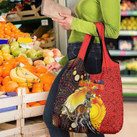 Australia and Papua New Guinea Together Grocery Bag Bird-of-paradise and Kangaroo with Oro Tapa and Aboriginal Art Motifs - Polynesian Pride