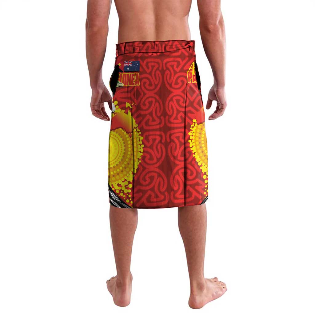 Australia and Papua New Guinea Together Lavalava Bird-of-paradise and Kangaroo with Oro Tapa and Aboriginal Art Motifs LT03 - Polynesian Pride