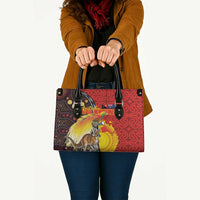 Australia and Papua New Guinea Together Leather Bag Bird-of-paradise and Kangaroo with Oro Tapa and Aboriginal Art Motifs - Polynesian Pride