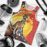 Australia and Papua New Guinea Together Men Tank Top Bird-of-paradise and Kangaroo with Oro Tapa and Aboriginal Art Motifs - Polynesian Pride