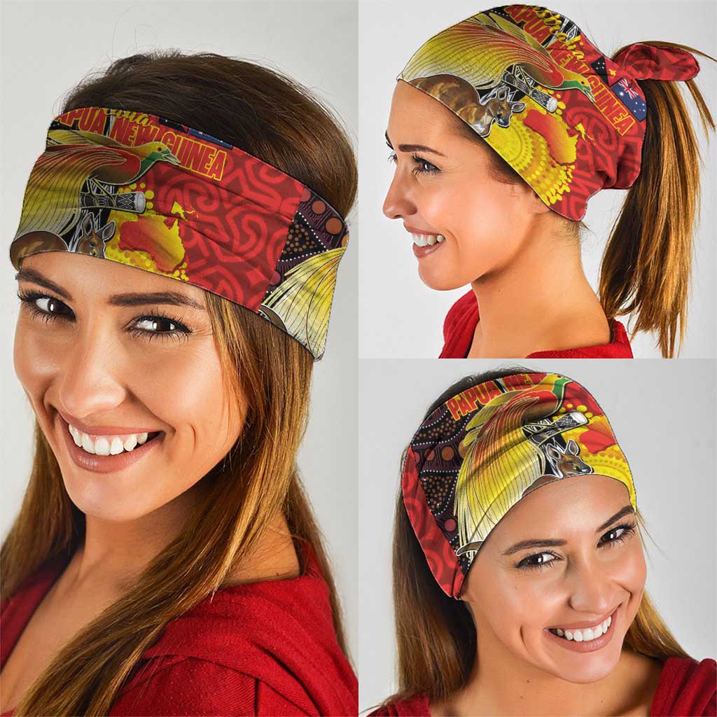 Australia and Papua New Guinea Together Neck Gaiter Bird-of-paradise and Kangaroo with Oro Tapa and Aboriginal Art Motifs - Polynesian Pride