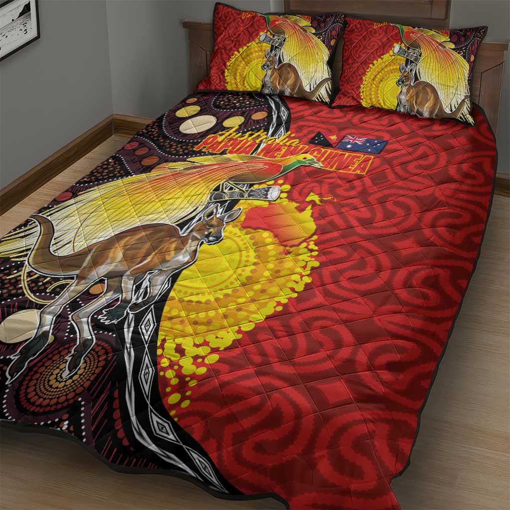 Australia and Papua New Guinea Together Quilt Bed Set Bird-of-paradise and Kangaroo with Oro Tapa and Aboriginal Art Motifs - Polynesian Pride