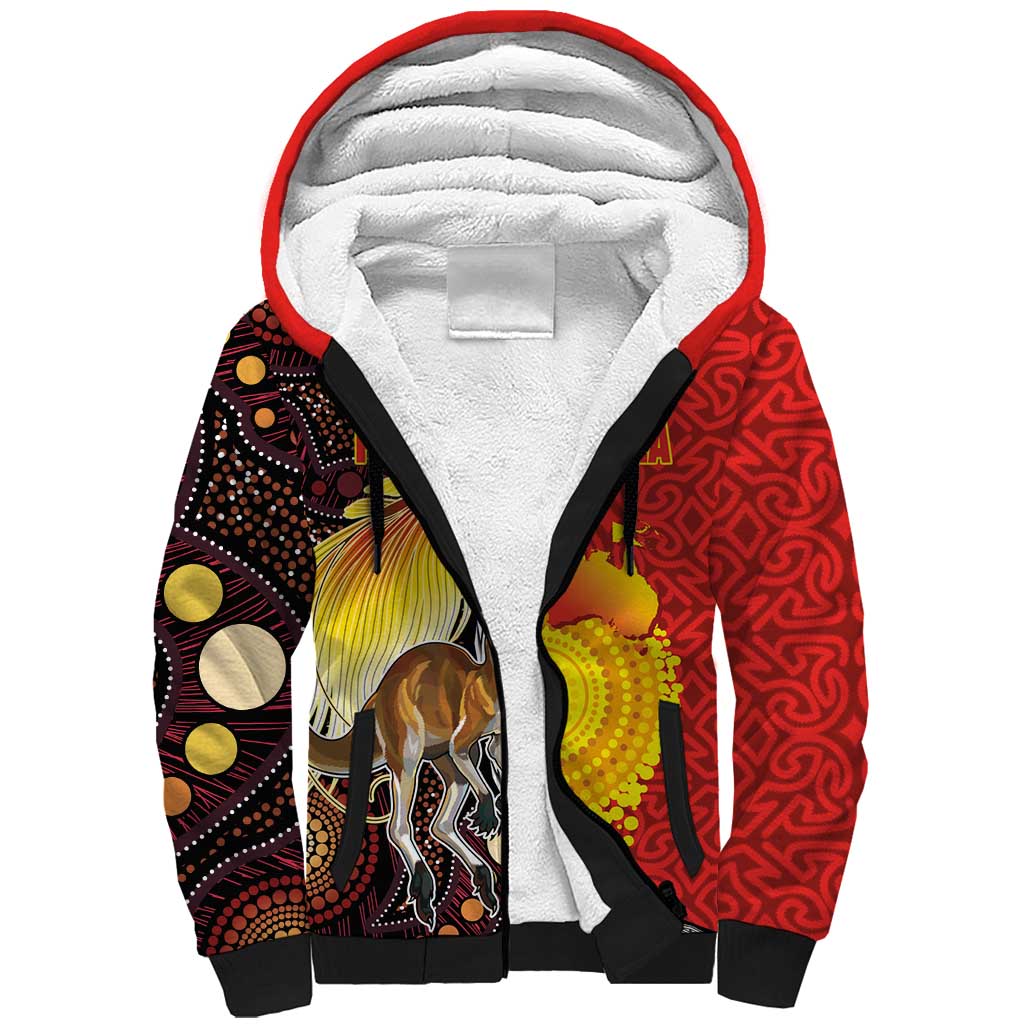 Australia and Papua New Guinea Together Sherpa Hoodie Bird-of-paradise and Kangaroo with Oro Tapa and Aboriginal Art Motifs - Polynesian Pride