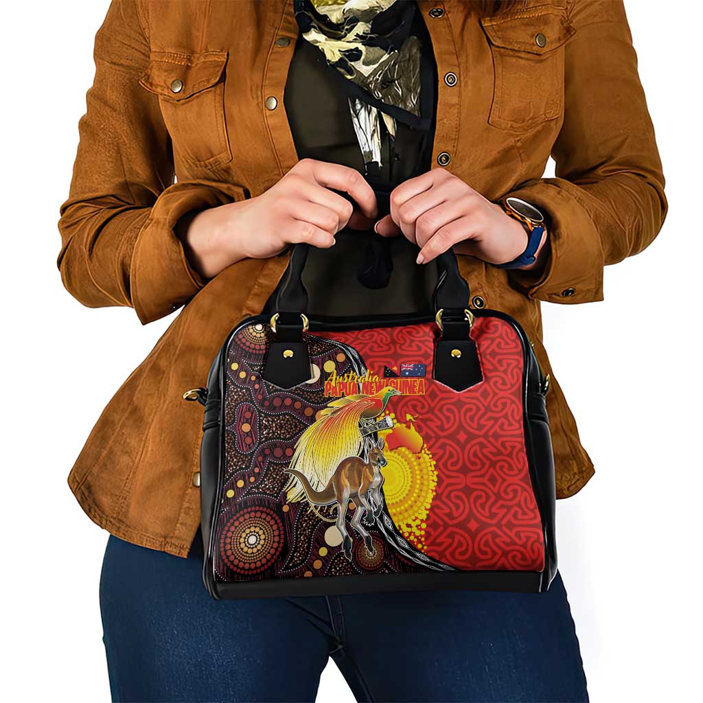 Australia and Papua New Guinea Together Shoulder Handbag Bird-of-paradise and Kangaroo with Oro Tapa and Aboriginal Art Motifs - Polynesian Pride