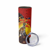 Australia and Papua New Guinea Together Skinny Tumbler Bird-of-paradise and Kangaroo with Oro Tapa and Aboriginal Art Motifs - Polynesian Pride