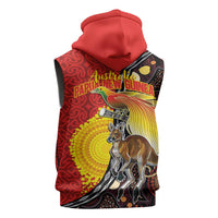 Australia and Papua New Guinea Together Sleeveless Hoodie Bird-of-paradise and Kangaroo with Oro Tapa and Aboriginal Art Motifs - Polynesian Pride