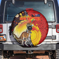 Australia and Papua New Guinea Together Spare Tire Cover Bird-of-paradise and Kangaroo with Oro Tapa and Aboriginal Art Motifs - Polynesian Pride