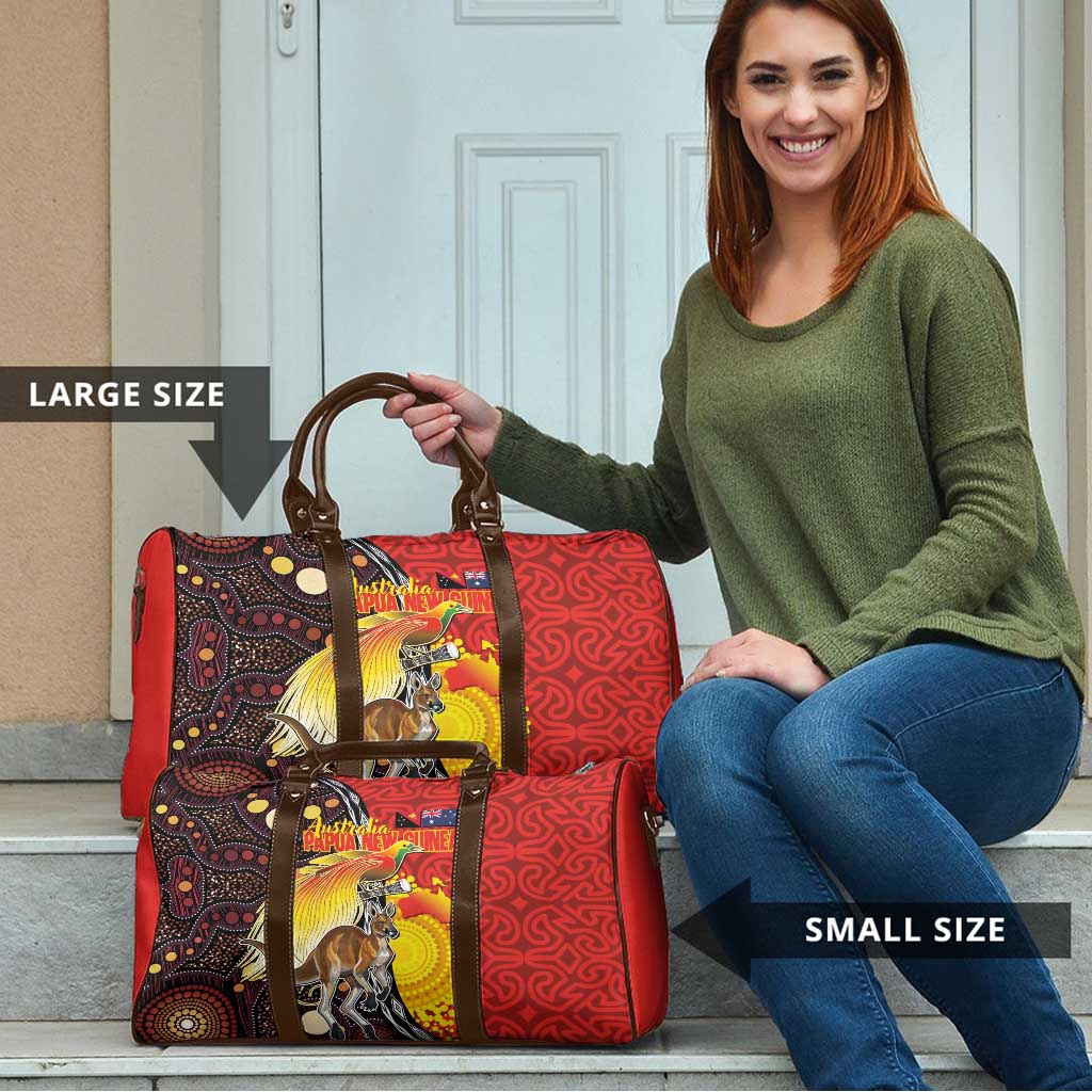 Australia and Papua New Guinea Together Travel Bag Bird-of-paradise and Kangaroo with Oro Tapa and Aboriginal Art Motifs - Polynesian Pride