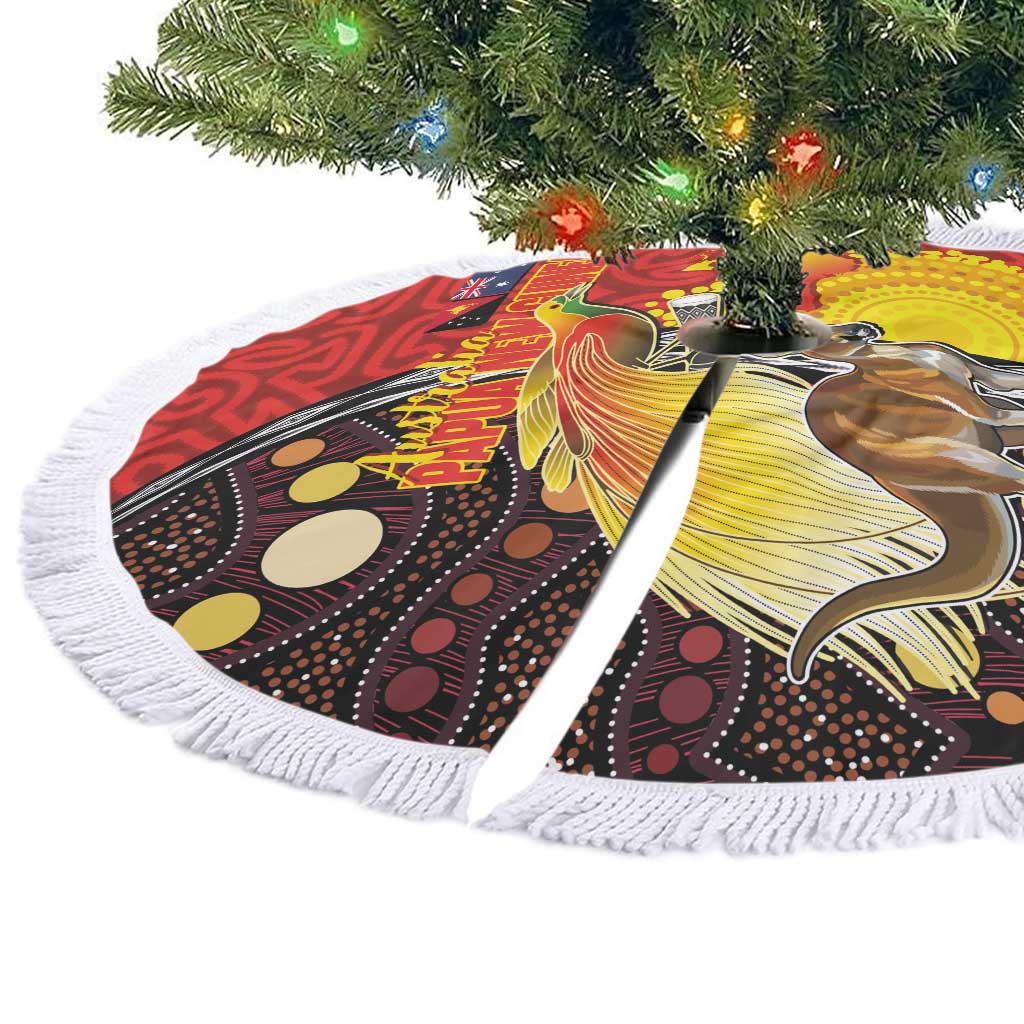Australia and Papua New Guinea Together Tree Skirt Bird-of-paradise and Kangaroo with Oro Tapa and Aboriginal Art Motifs - Polynesian Pride