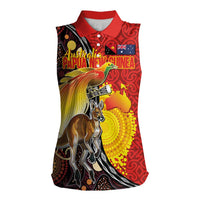 Australia and Papua New Guinea Together Women Sleeveless Polo Shirt Bird-of-paradise and Kangaroo with Oro Tapa and Aboriginal Art Motifs LT03 Female Black - Polynesian Pride