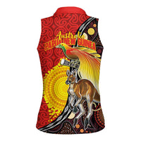 Australia and Papua New Guinea Together Women Sleeveless Polo Shirt Bird-of-paradise and Kangaroo with Oro Tapa and Aboriginal Art Motifs LT03 - Polynesian Pride