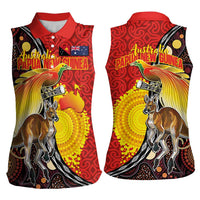 Australia and Papua New Guinea Together Women Sleeveless Polo Shirt Bird-of-paradise and Kangaroo with Oro Tapa and Aboriginal Art Motifs LT03 - Polynesian Pride