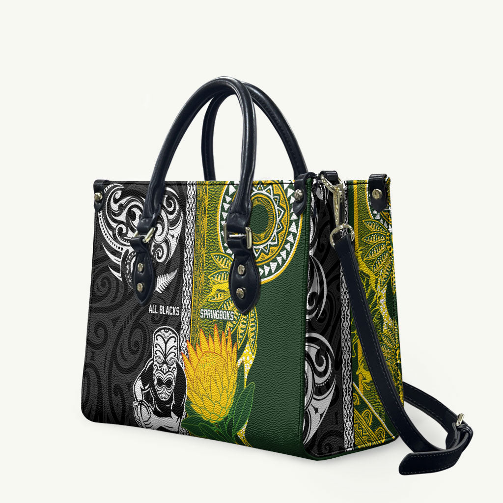 Rugby New Zealand and South Africa Leather Bag Greatest Rivalry Silver Fern and Antelope LT03 Multicolor - Polynesian Pride