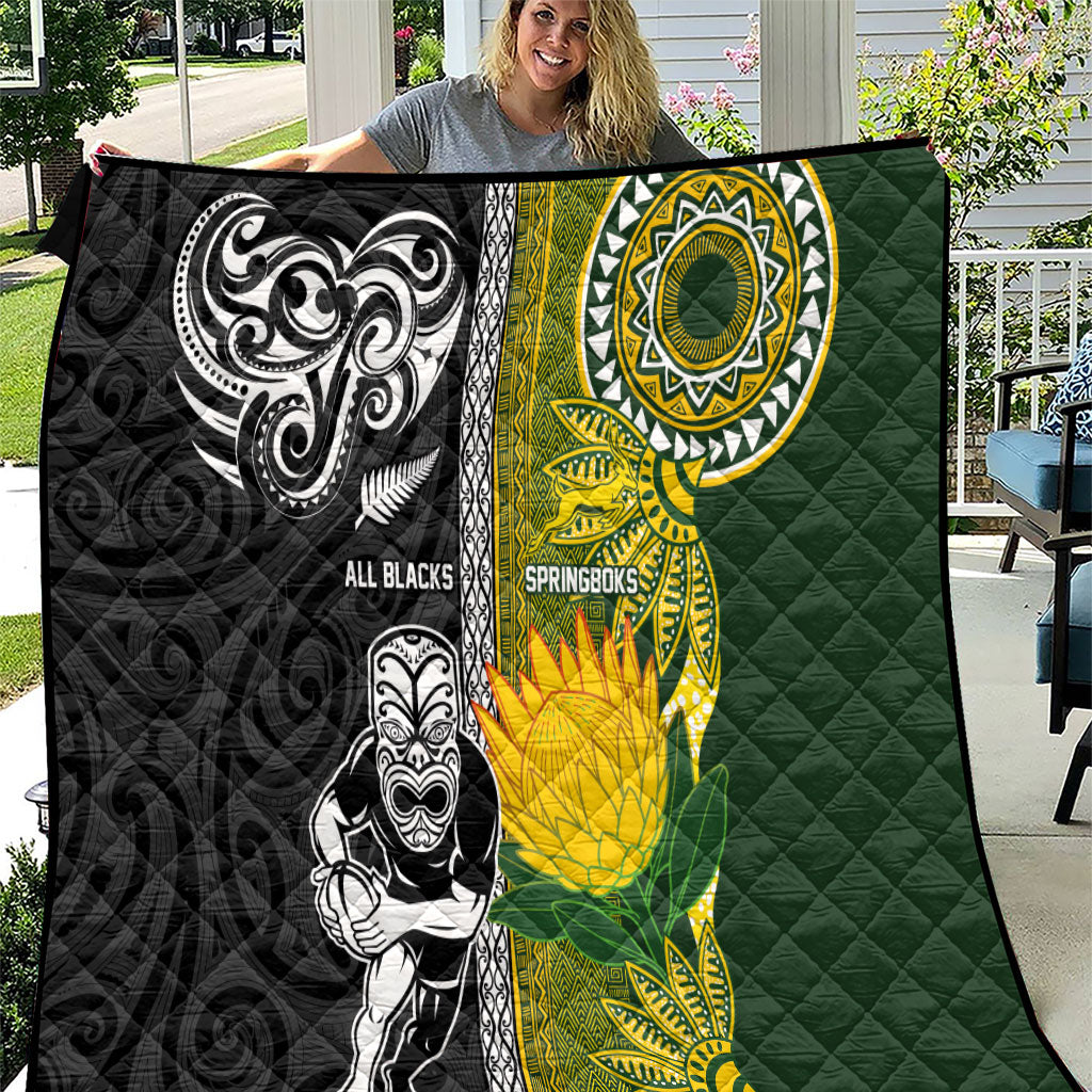 Rugby New Zealand and South Africa Quilt Greatest Rivalry Silver Fern and Antelope LT03 Multicolor - Polynesian Pride