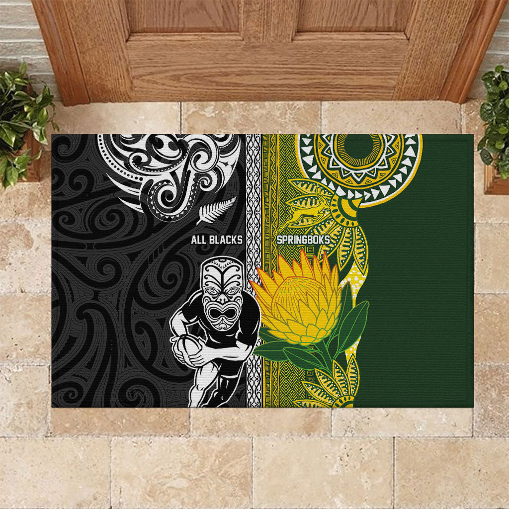 Rugby New Zealand and South Africa Rubber Doormat Greatest Rivalry Silver Fern and Antelope LT03 Multicolor - Polynesian Pride
