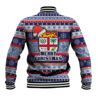 Fiji Christmas Baseball Jacket Fijian Santa and Coat of Arms Mix Tapa Pattern Striped Style LT03 - Polynesian Pride