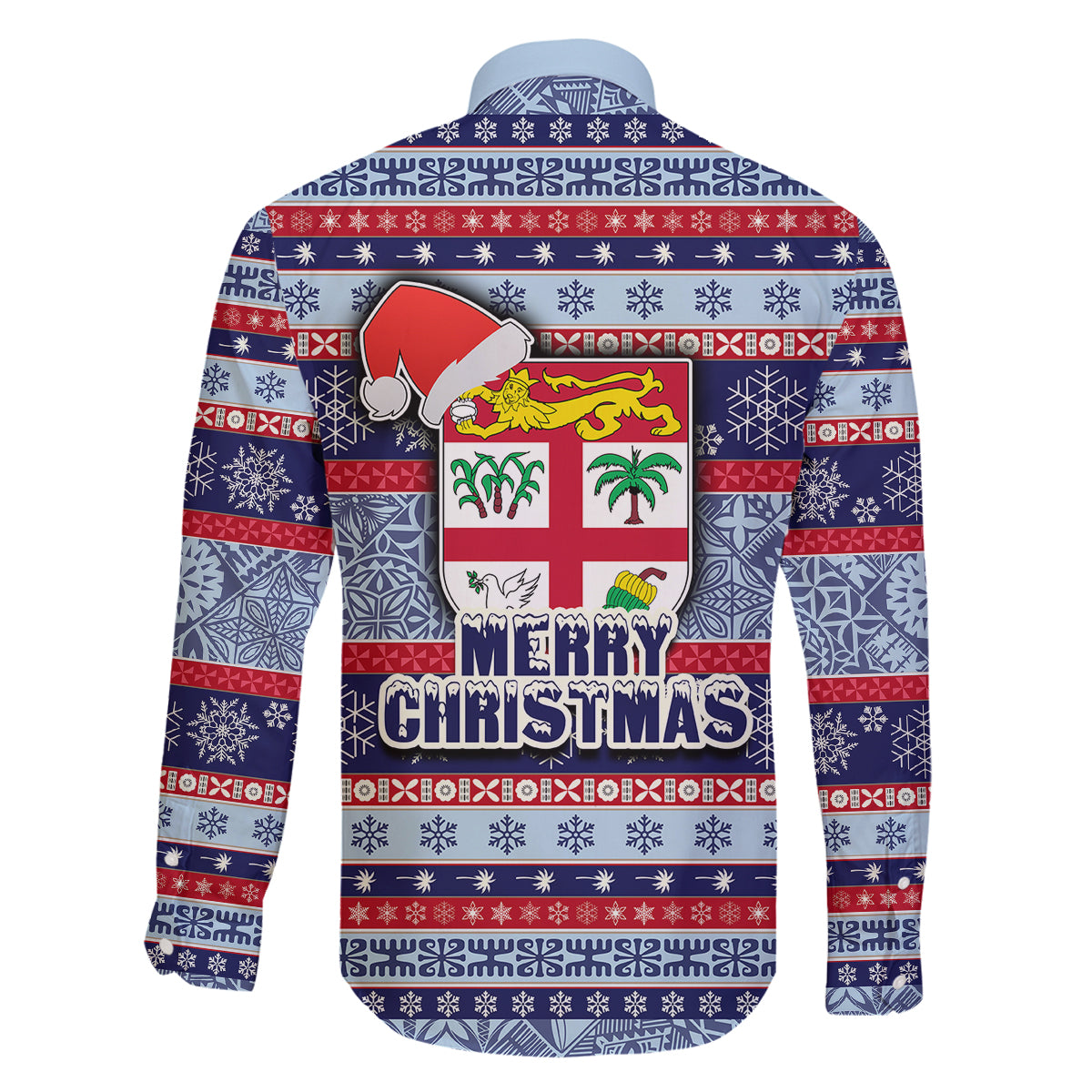 fiji-christmas-family-matching-summer-maxi-dress-and-hawaiian-shirt-fijian-santa-and-coat-of-arms-mix-tapa-pattern-striped-style