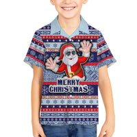 fiji-christmas-family-matching-summer-maxi-dress-and-hawaiian-shirt-fijian-santa-and-coat-of-arms-mix-tapa-pattern-striped-style