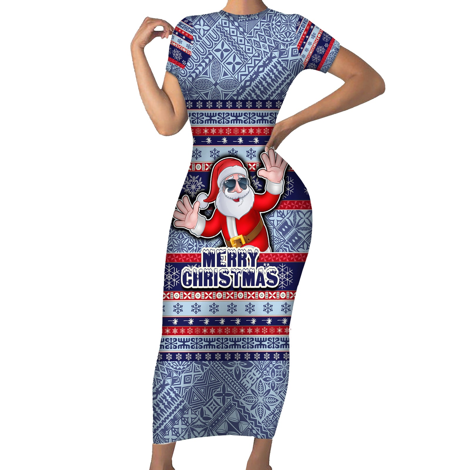 fiji-christmas-short-sleeve-bodycon-dress-fijian-santa-and-coat-of-arms-mix-tapa-pattern-striped-style