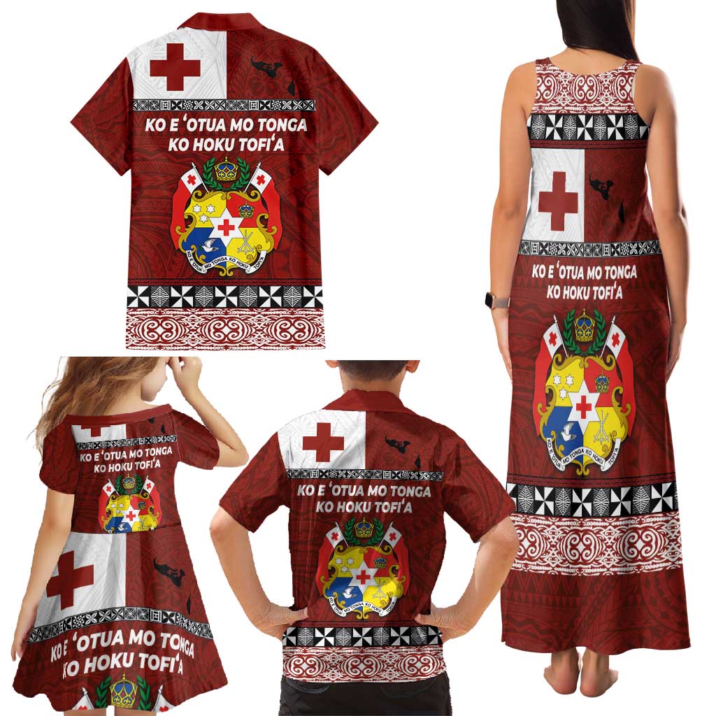 Tongan Culture Family Matching Tank Maxi Dress and Hawaiian Shirt Ngatu Art Tattoo and Emblem of Tonga