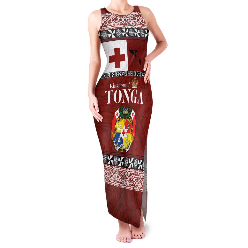 Tongan Culture Family Matching Tank Maxi Dress and Hawaiian Shirt Ngatu Art Tattoo and Emblem of Tonga