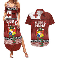 Tongan Christmas Couples Matching Summer Maxi Dress and Hawaiian Shirt Kilisimasi Fiefia with Ngatu Art Tattoo LT03 Red - Polynesian Pride