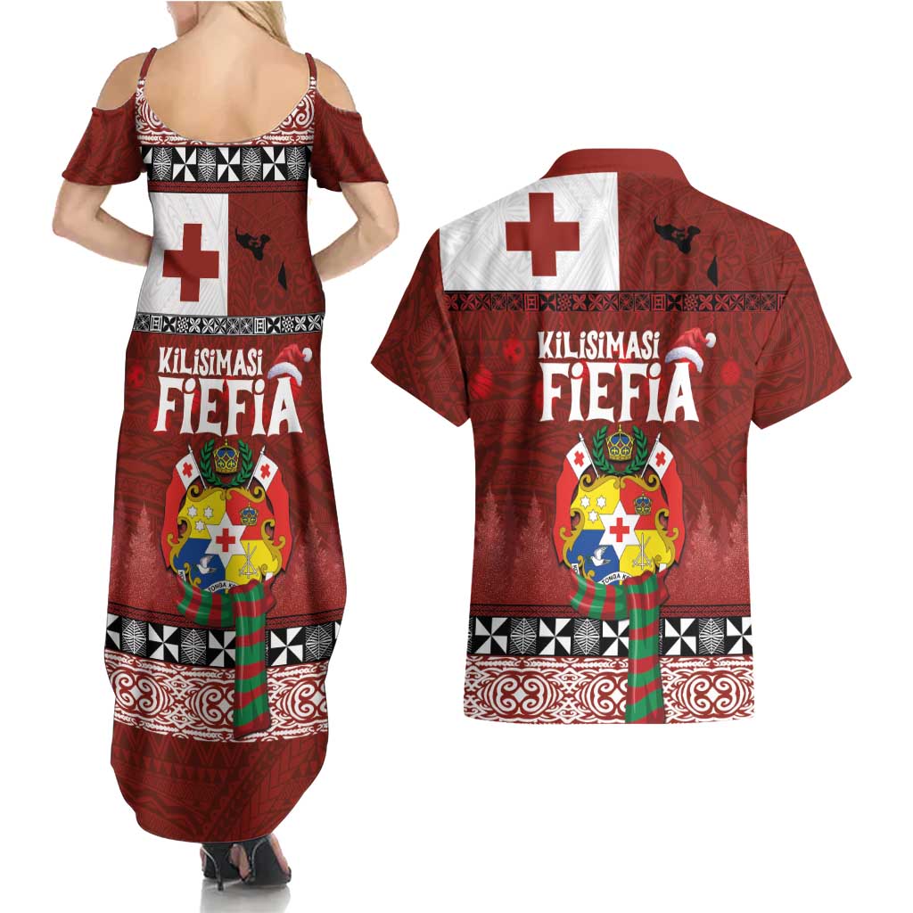 Tongan Christmas Couples Matching Summer Maxi Dress and Hawaiian Shirt Kilisimasi Fiefia with Ngatu Art Tattoo LT03 - Polynesian Pride