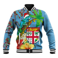 Fijians Iguana Tagimoucia Christmas Baseball Jacket Christmas Palm Tree and Hibiscus LT03 Unisex Blue - Polynesian Pride