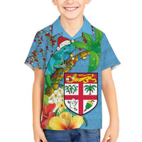 Fijians Iguana Tagimoucia Christmas Kid Hawaiian Shirt Christmas Palm Tree and Hibiscus LT03 Kid Blue - Polynesian Pride