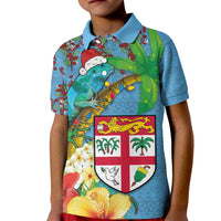 Fijians Iguana Tagimoucia Christmas Kid Polo Shirt Christmas Palm Tree and Hibiscus LT03 Kid Blue - Polynesian Pride