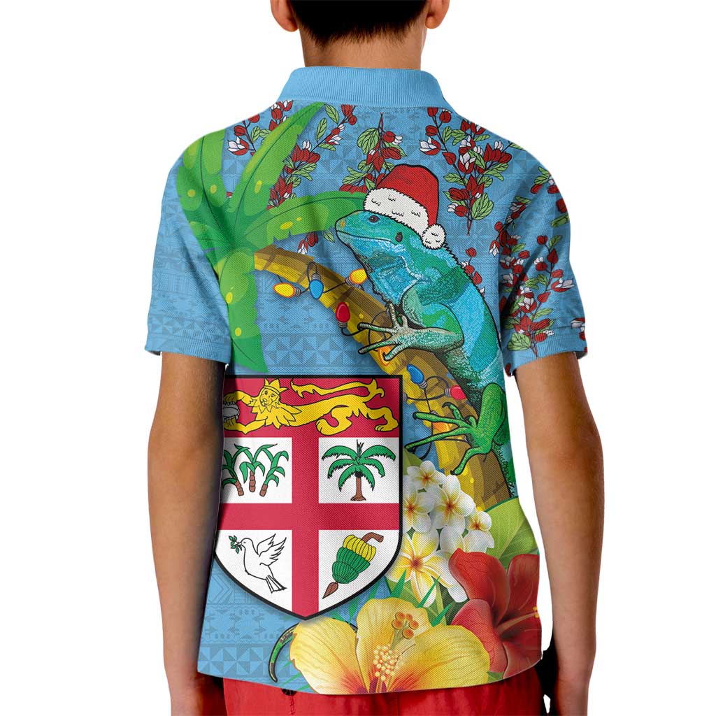 Fijians Iguana Tagimoucia Christmas Kid Polo Shirt Christmas Palm Tree and Hibiscus LT03 - Polynesian Pride