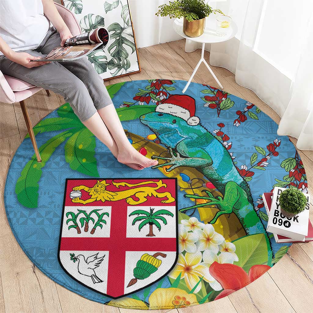Fijians Iguana Tagimoucia Christmas Round Carpet Christmas Palm Tree and Hibiscus