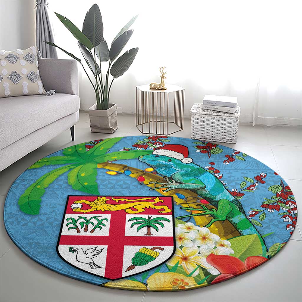 Fijians Iguana Tagimoucia Christmas Round Carpet Christmas Palm Tree and Hibiscus