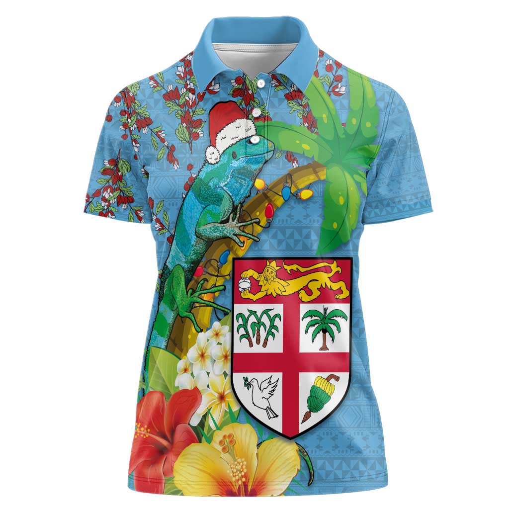 Fijians Iguana Tagimoucia Christmas Women Polo Shirt Christmas Palm Tree and Hibiscus