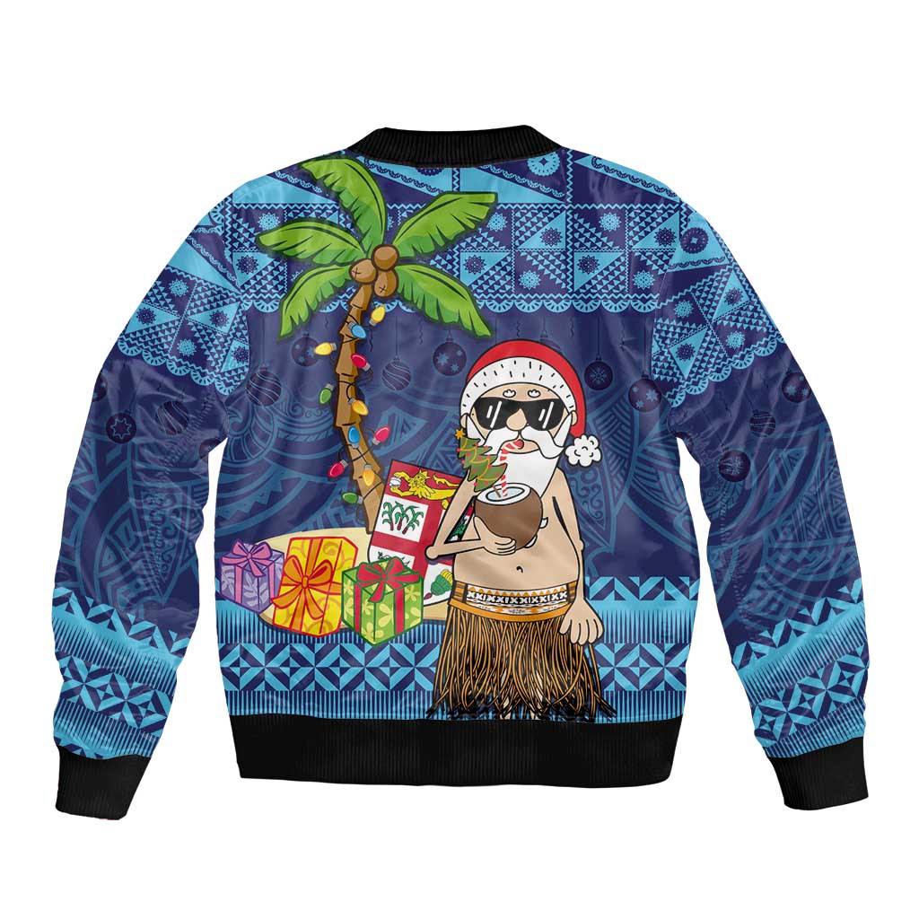 The Funny Santa Wears Sulu Christmas Bomber Jacket Fijian Christmas Palm Tree With Masi Art Tattoo