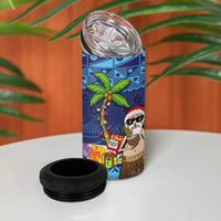 The Funny Santa Wears Sulu Christmas 4 in 1 Can Cooler Tumbler Fijian Christmas Palm Tree With Masi Art Tattoo