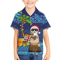 The Funny Santa Wears Sulu Christmas Family Matching Tank Maxi Dress and Hawaiian Shirt Fijian Christmas Palm Tree With Masi Art Tattoo