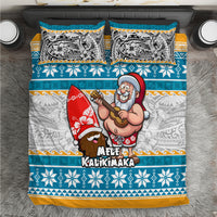 Hawaii Mele Kalikimaka Bedding Set Funny Santa and Coconut Mix Kakau Pattern LT03 Blue - Polynesian Pride