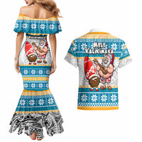 Hawaii Mele Kalikimaka Couples Matching Mermaid Dress and Hawaiian Shirt Funny Santa and Coconut Mix Kakau Pattern LT03 - Polynesian Pride