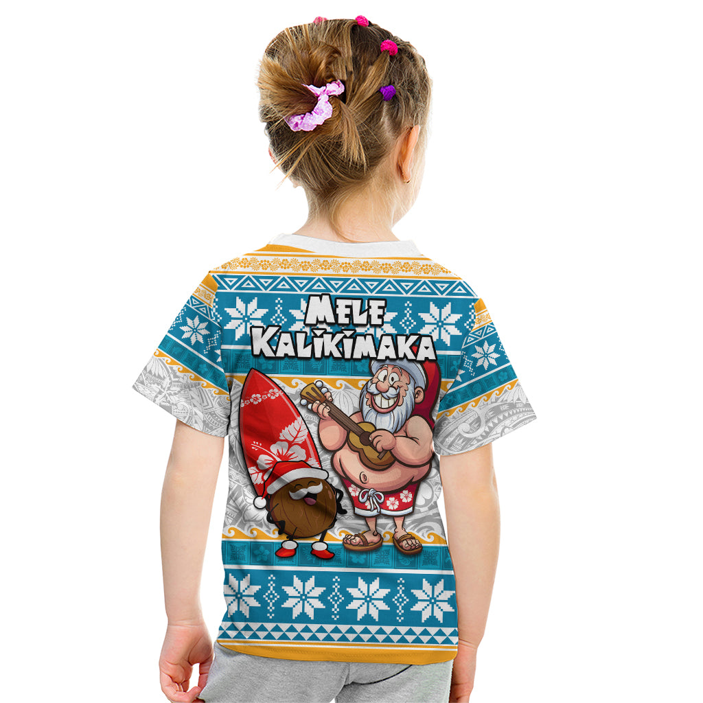 Hawaii Mele Kalikimaka Kid T Shirt Funny Santa and Coconut Mix Kakau Pattern LT03 - Polynesian Pride