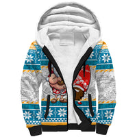 Hawaii Mele Kalikimaka Sherpa Hoodie Funny Santa and Coconut Mix Kakau Pattern LT03 Unisex Blue - Polynesian Pride