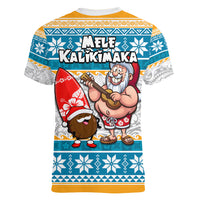 Hawaii Mele Kalikimaka Women V Neck T Shirt Funny Santa and Coconut Mix Kakau Pattern LT03 - Polynesian Pride
