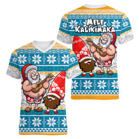 Hawaii Mele Kalikimaka Women V Neck T Shirt Funny Santa and Coconut Mix Kakau Pattern LT03 - Polynesian Pride