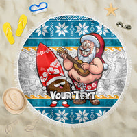 Custom Hawaii Mele Kalikimaka Beach Blanket Funny Santa and Coconut Mix Kakau Pattern LT03 One Size 150cm Blue - Polynesian Pride