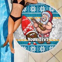Custom Hawaii Mele Kalikimaka Beach Blanket Funny Santa and Coconut Mix Kakau Pattern LT03 - Polynesian Pride