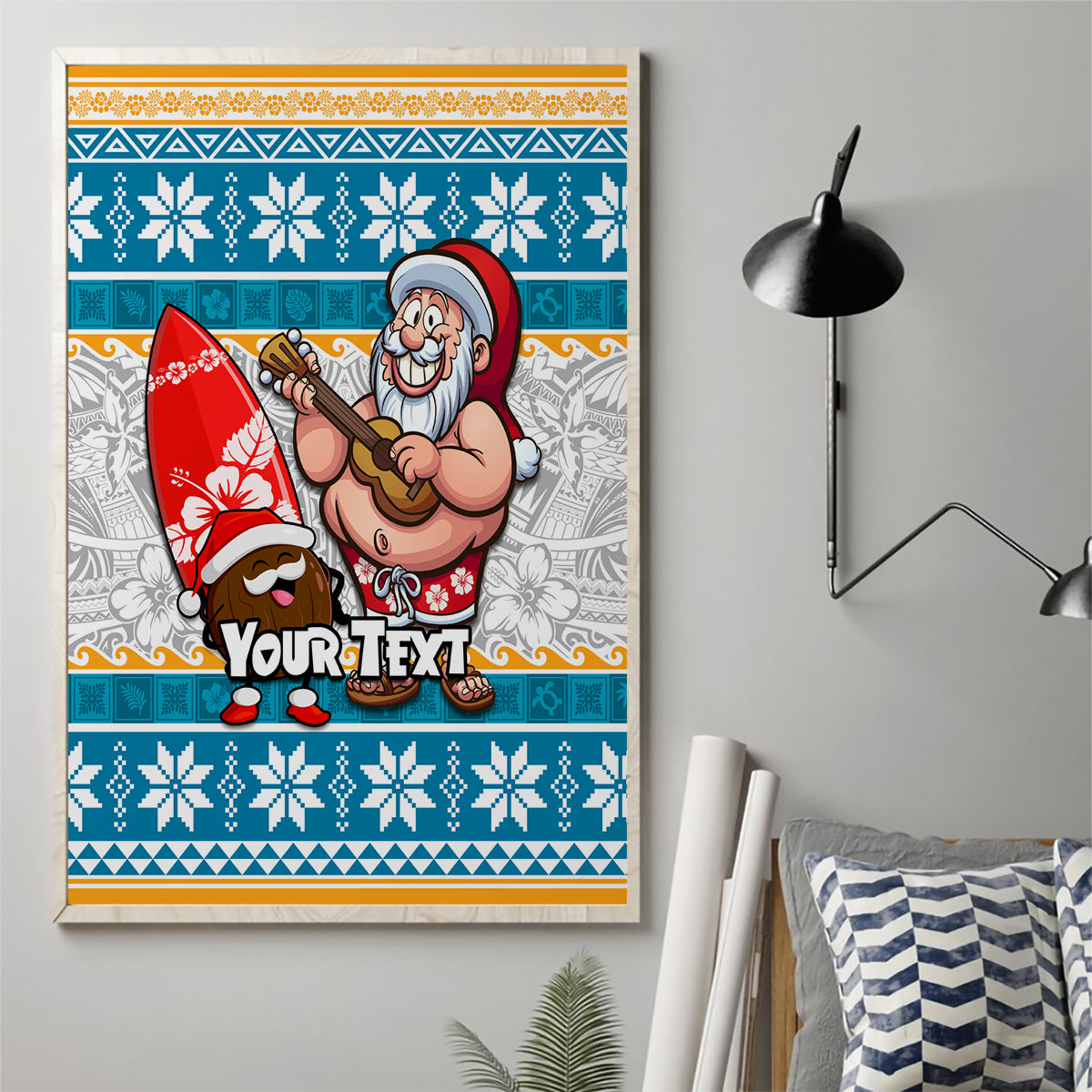 Custom Hawaii Mele Kalikimaka Canvas Wall Art Funny Santa and Coconut Mix Kakau Pattern LT03 - Polynesian Pride
