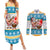 Custom Hawaii Mele Kalikimaka Couples Matching Summer Maxi Dress and Long Sleeve Button Shirt Funny Santa and Coconut Mix Kakau Pattern LT03 Blue - Polynesian Pride